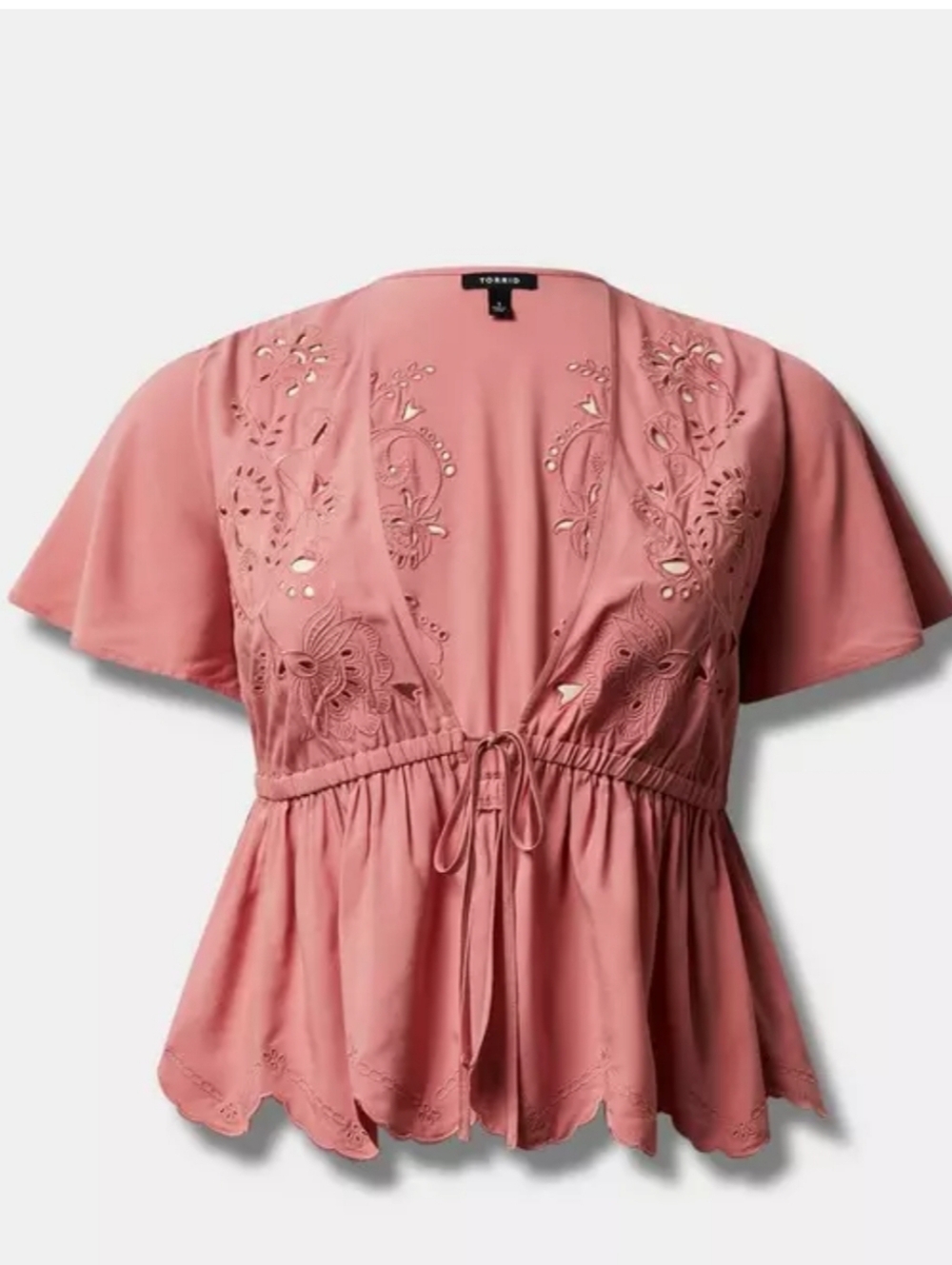 NWT Torrid Eyelet Challis Tie Front Top - Picture 4 of 9